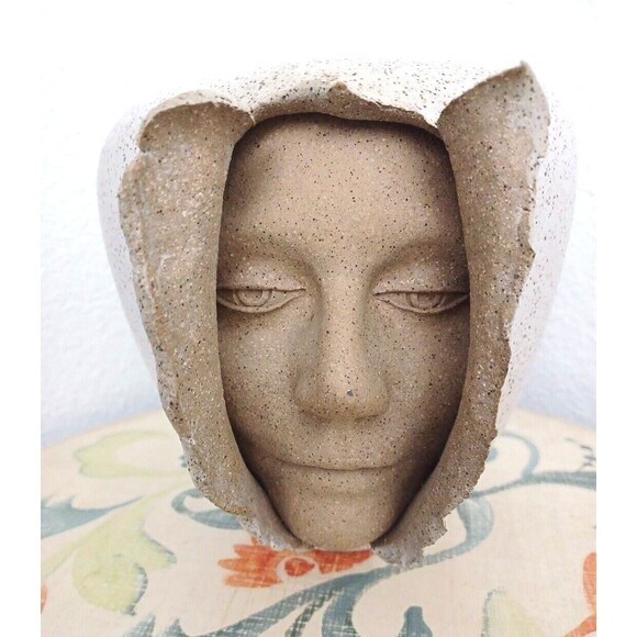 Handmade Other - Mid Century Signed Emerging Face Art Pottery Vase by S. Porter Circa early 1970'